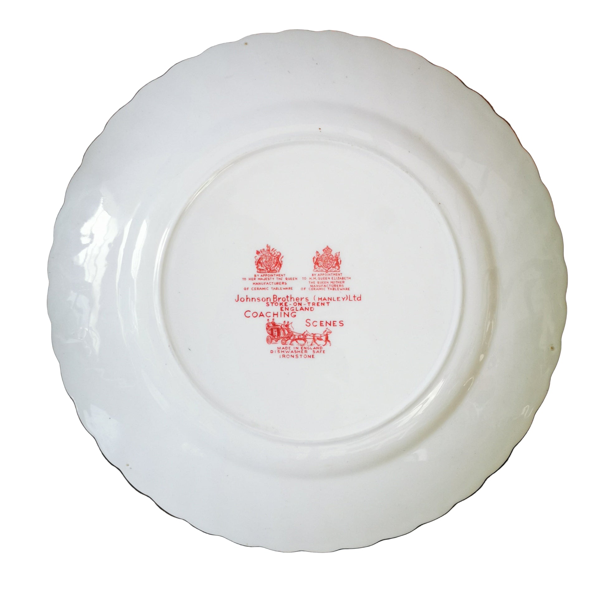 Johnson Brothers Red and White China Coaching Scenes 9.75-inch Dinner Plate