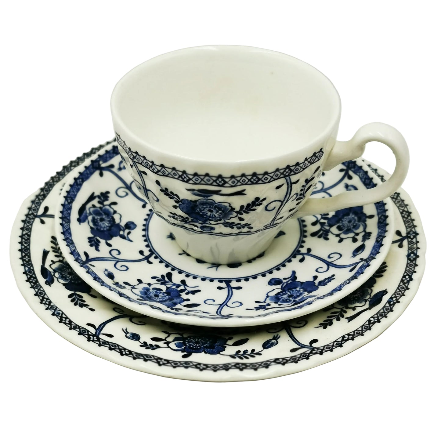 Johnson Brothers Indies Blue and White China Teacup, Saucer and Side Plate