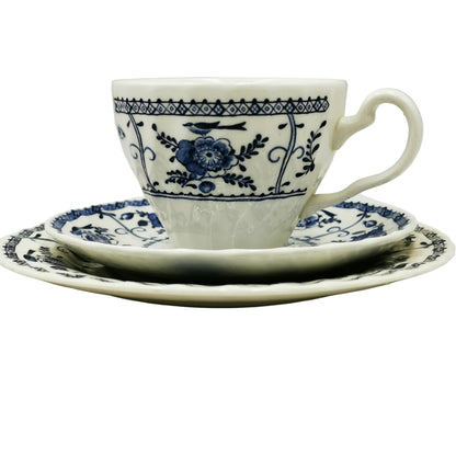 Johnson-Brothers-Indies-Blue-and-White-China-Teacup-Saucer-and-Side-Plate