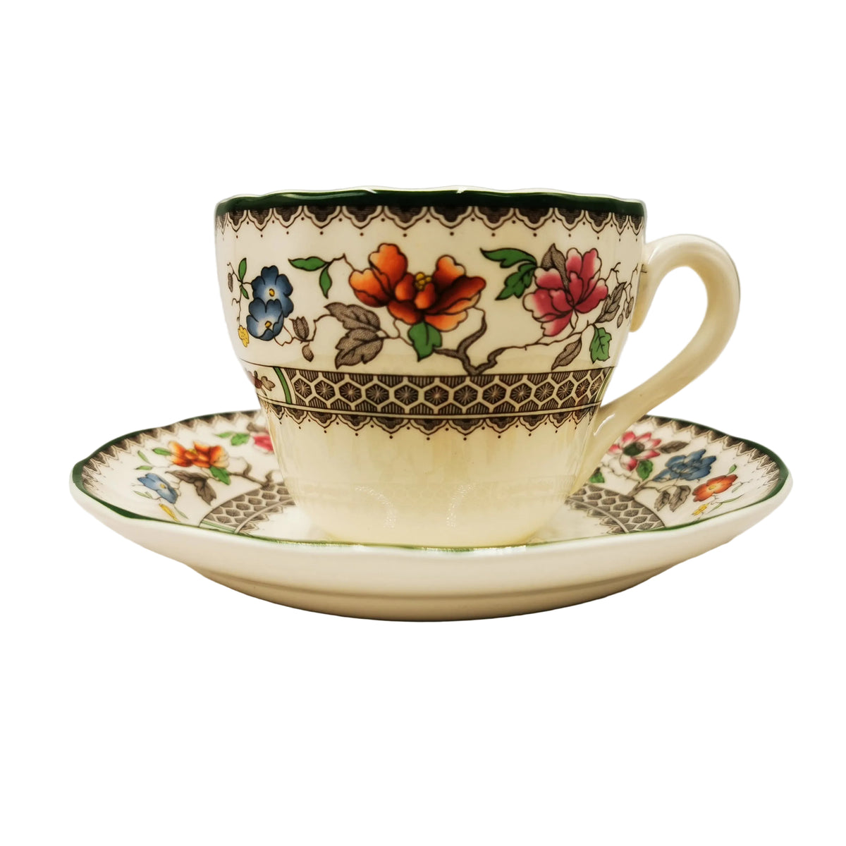 Late-Spode-Chinese-Rose-Green-Rim-Teacup-and-Saucer-2/9253