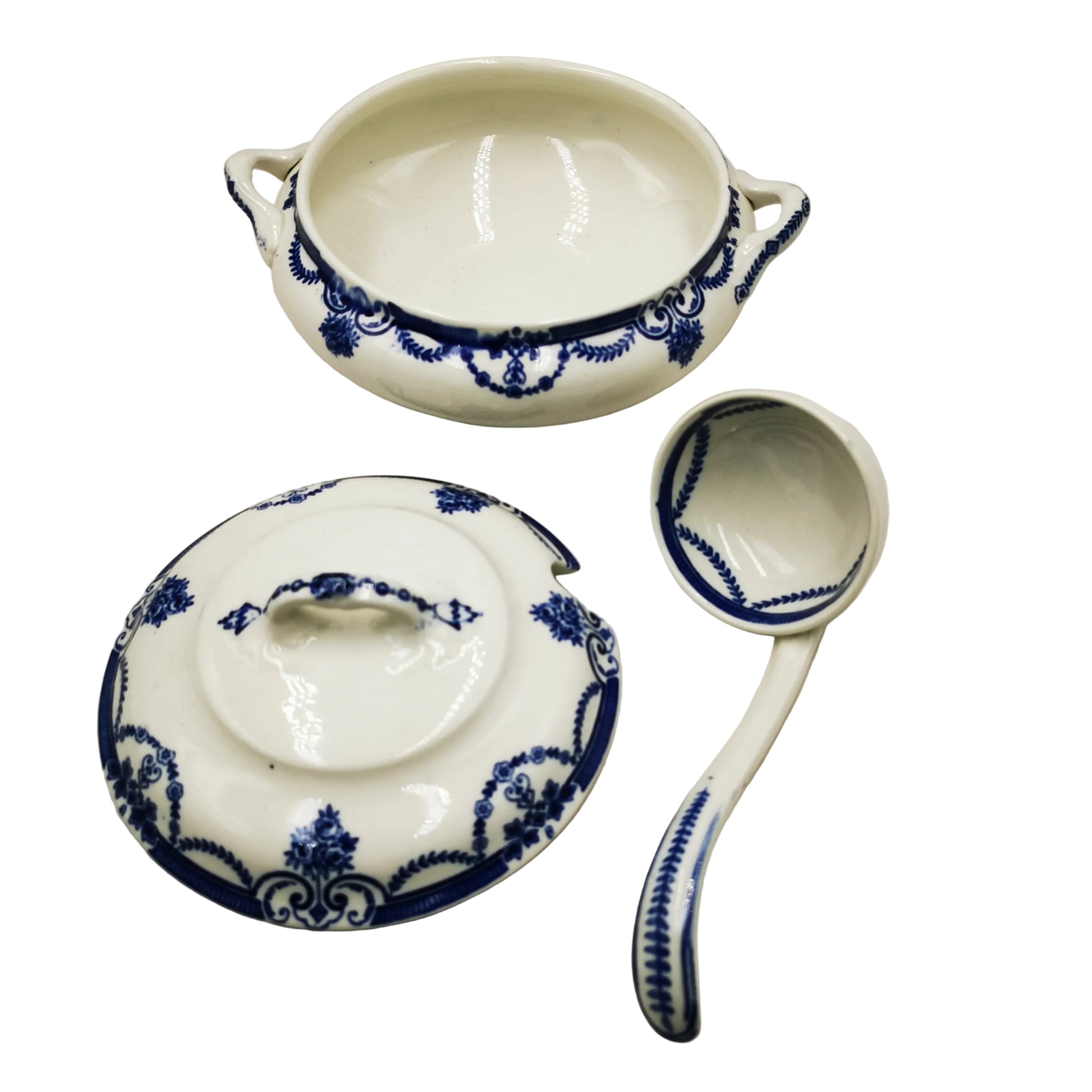 Losol-Ware-Keeling-and-Co-Evesham-Blue-and-White-China-Lidded-Sauce-Tureen-and-Ladle