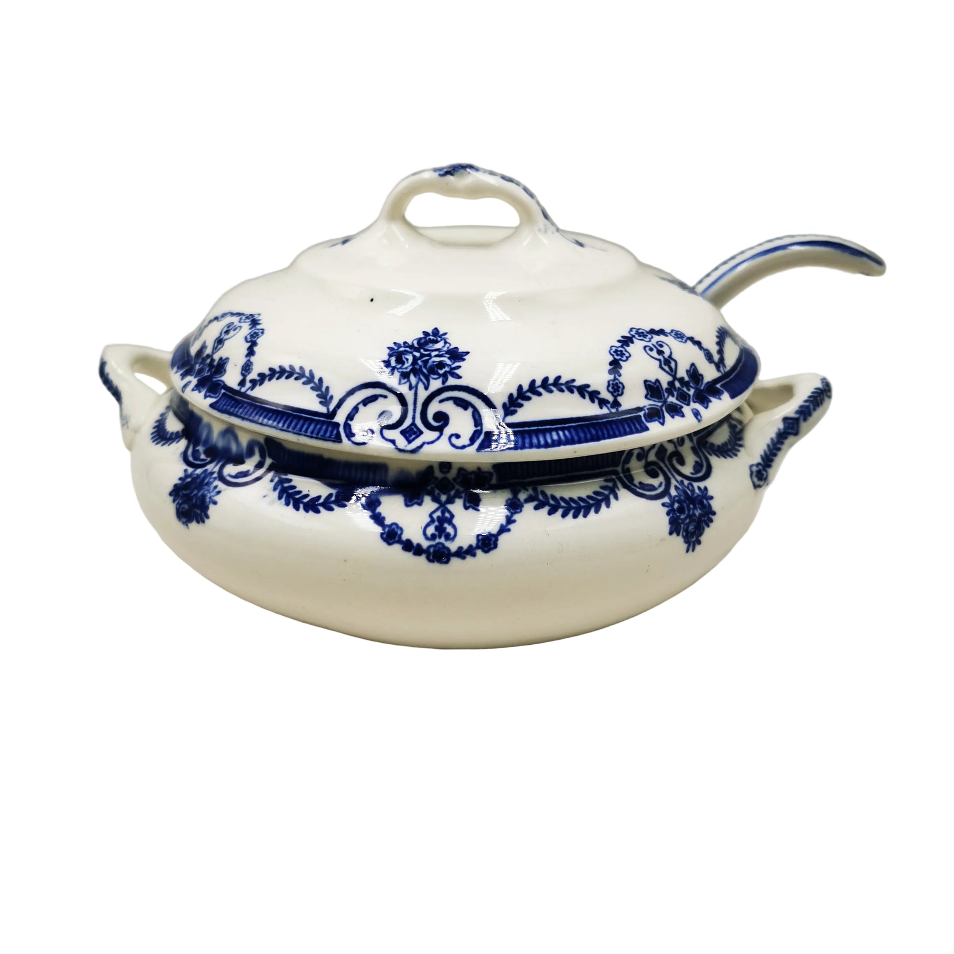 Losol-Ware-Keeling-and-Co-Evesham-Blue-and-White-China-Lidded-Sauce-Tureen-and-Ladle