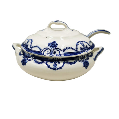 Losol-Ware-Keeling-and-Co-Evesham-Blue-and-White-China-Lidded-Sauce-Tureen-and-Ladle