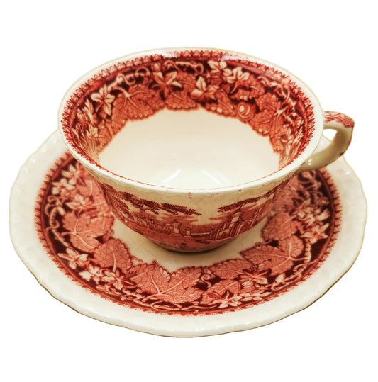 Vintage Masons Ironstone Red & White Vista China Teacup and Saucer