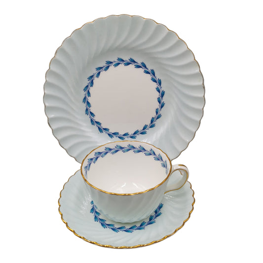 Mintons China Blue Cheviot S451 Teacup Trio