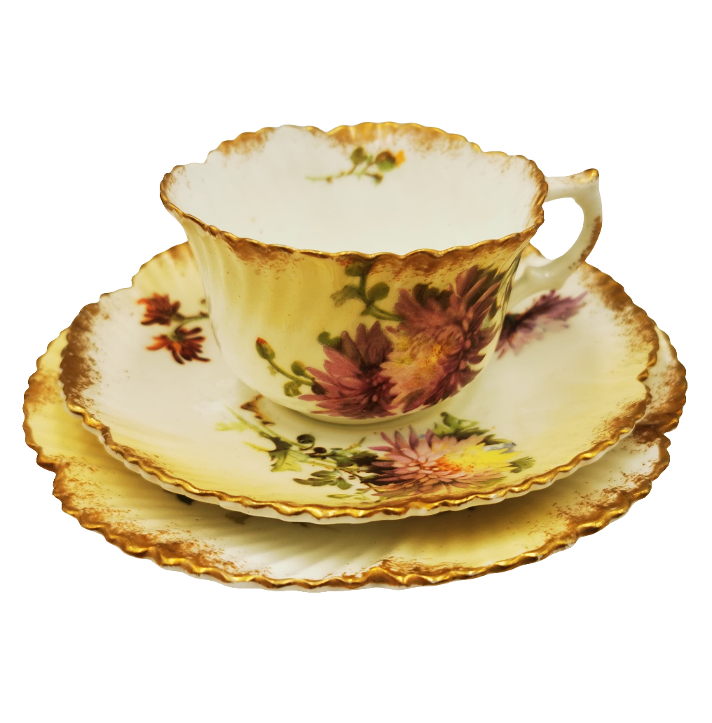 Antique Mintons Floral Porcelain China Teacup, Saucer & Side Plate Trio Rd No 195702