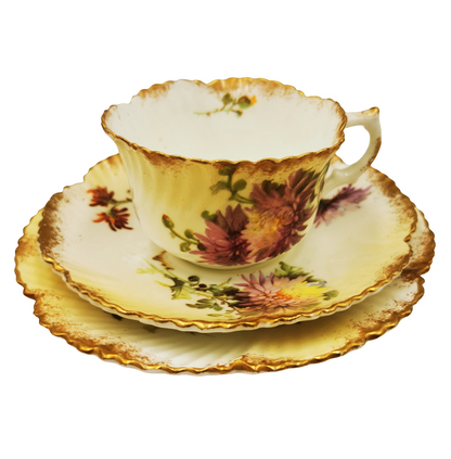 Antique Mintons Floral Porcelain China Teacup, Saucer & Side Plate Trio Rd No 195702