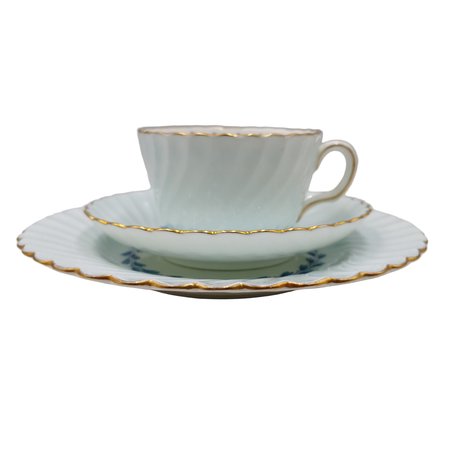 Mintons China Blue Cheviot S451 Teacup Trio