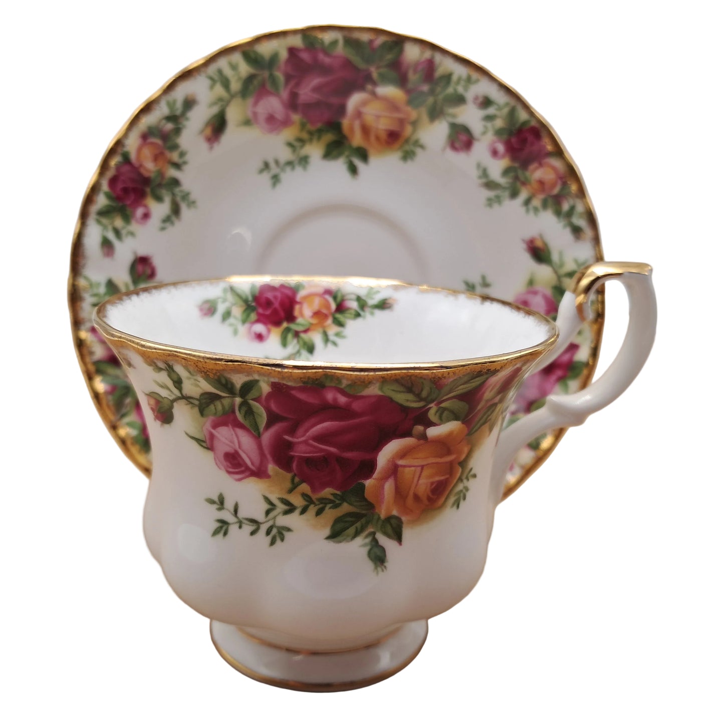 Montrose style Teacup and saucer in Royal Albert Old Country Roses