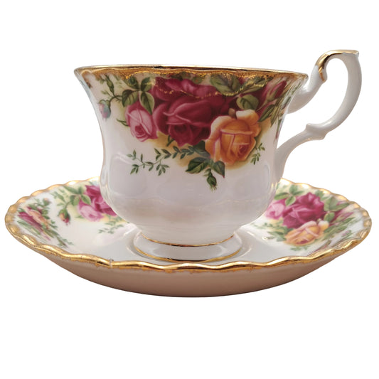 Montrose style Teacup and saucer in Royal Albert Old Country Roses