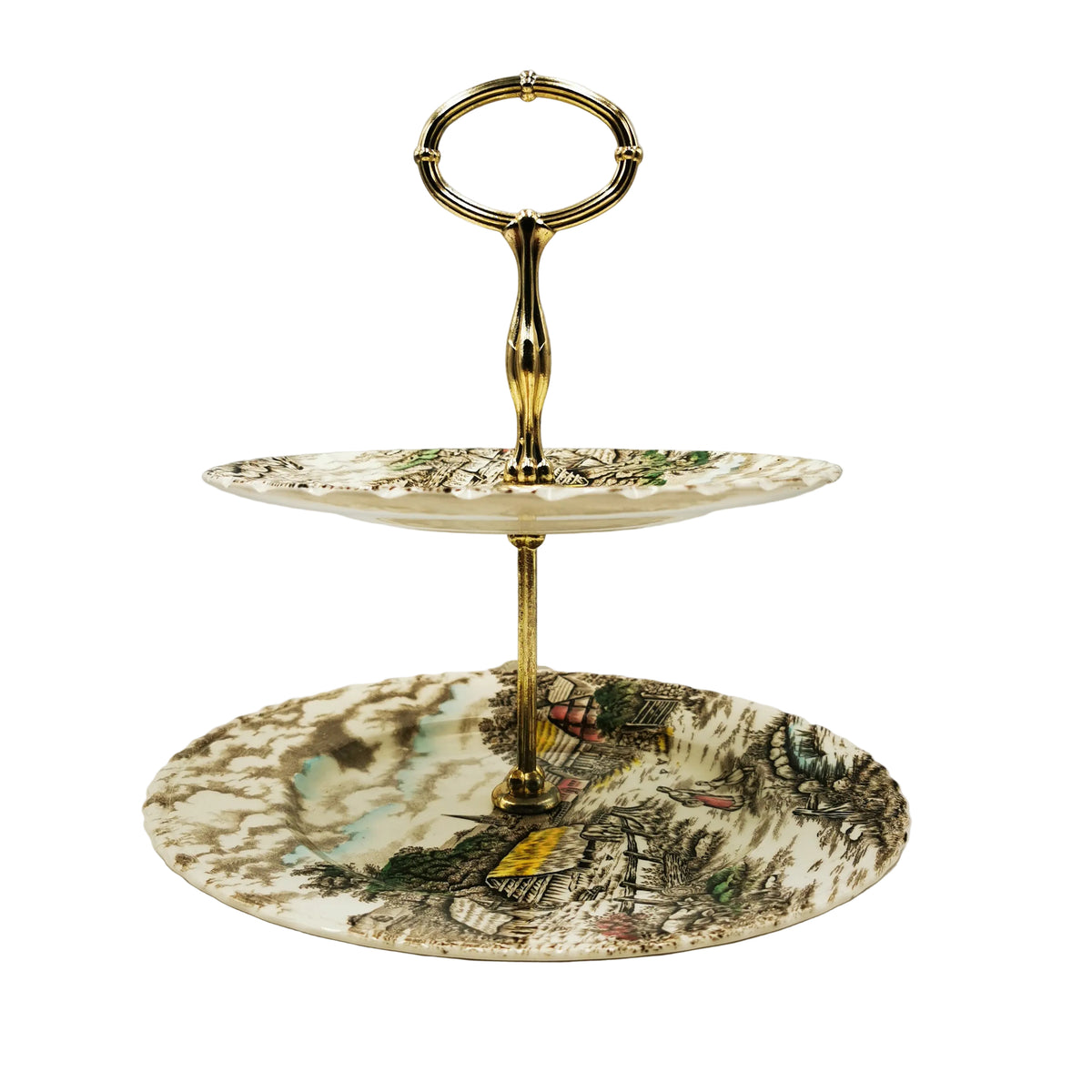 Myott China Rural Scene English 2-Tier Cake Stand