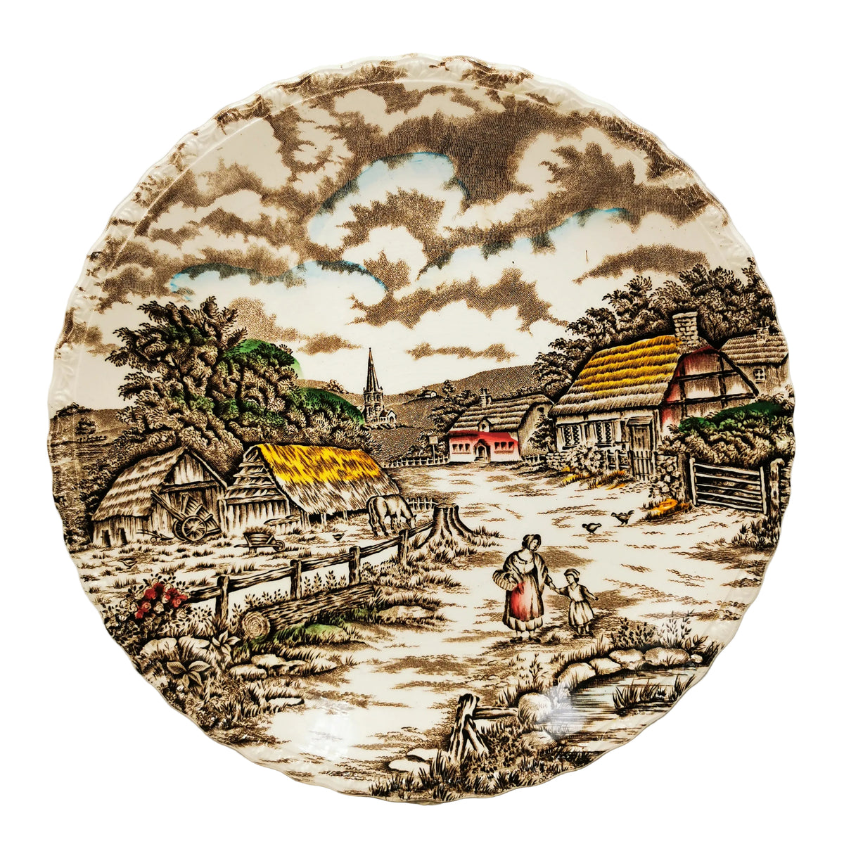 Myott China Rural Scene English Cake Plate