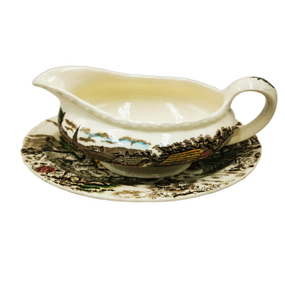 Myott China Rural Scene Gravy Boat and Platter