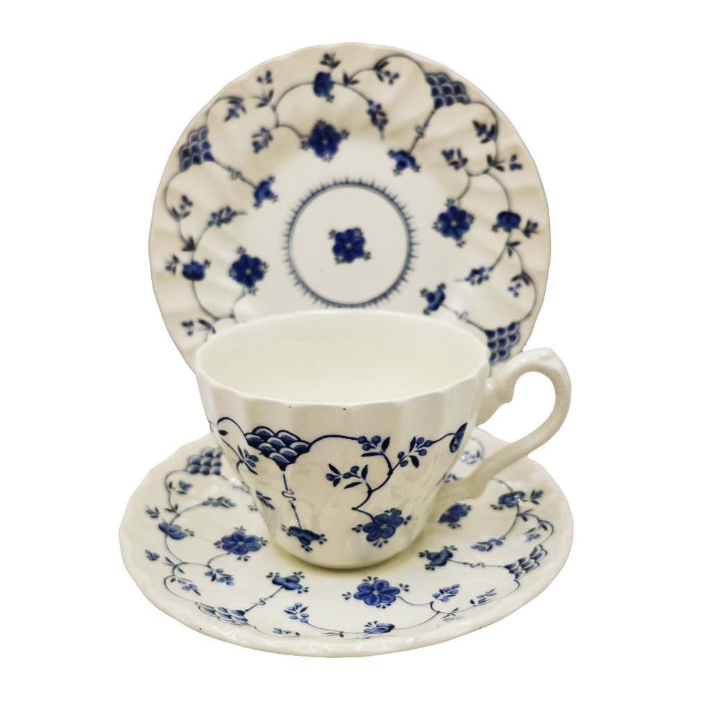 Myott Blue and White Finlandia China Teacup Saucer & Side Plate Trio