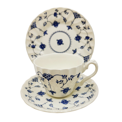 Myott Blue and White Finlandia China Teacup Saucer & Side Plate Trio