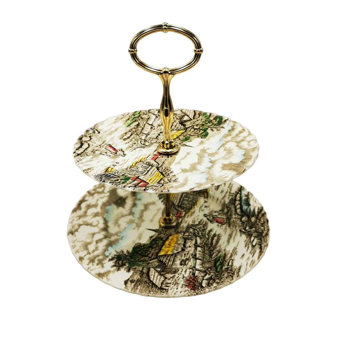 Myott China Rural Scene English 2-Tier Cake Stand