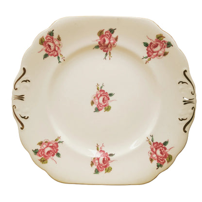 New Chelsea Pink Cabbage Rose Floral China Cake Plate