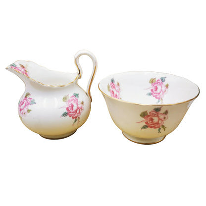 New-Chelsea-Pink-Cabbage-Rose-Floral-China-Milk-Jug-and-Sugar-Bowl