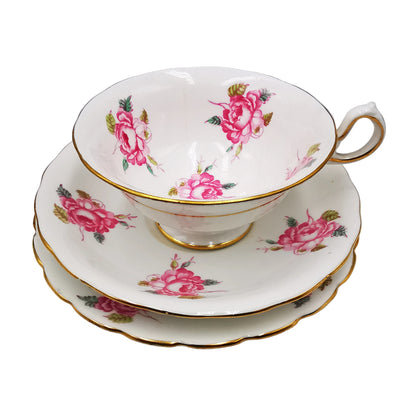 New Chelsea Pink Cabbage Rose Floral China Open Bowl Teacup Trio