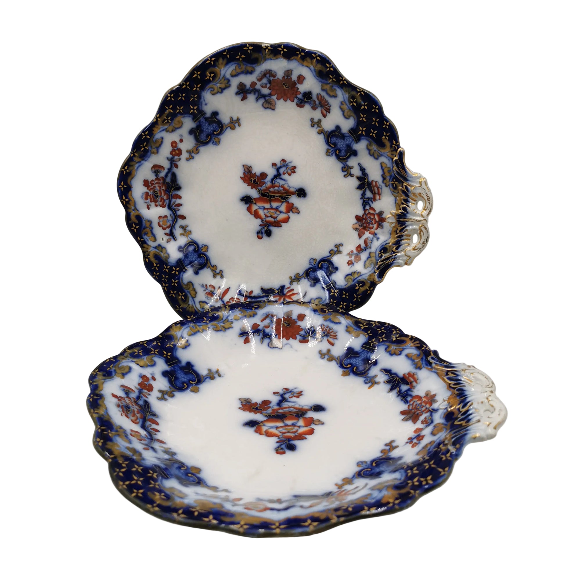 Pair of Antique Minton BB New Stone China 5184 Handled Dessert Plates