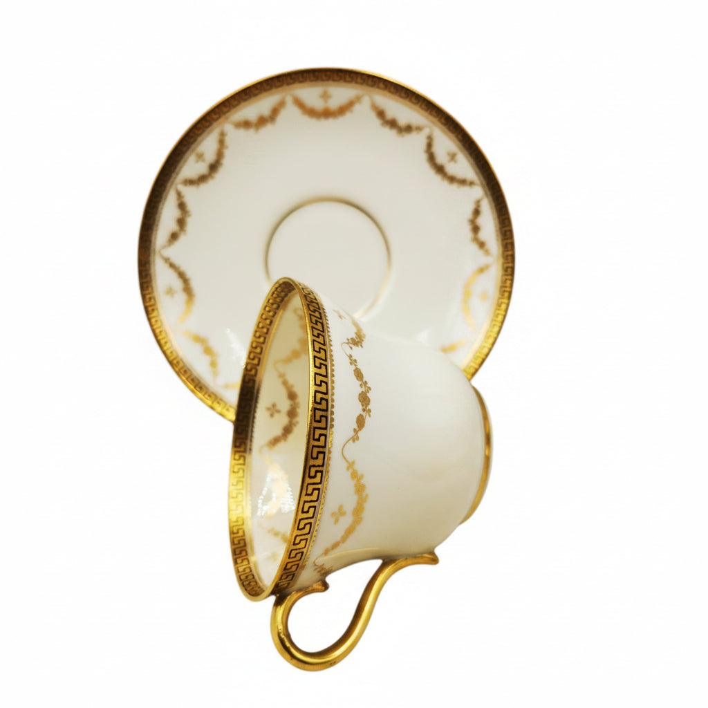 Antique-Star-China-Company-Paragon-2130-Gold-and-White-Bone-China-Teacup-and-Saucer