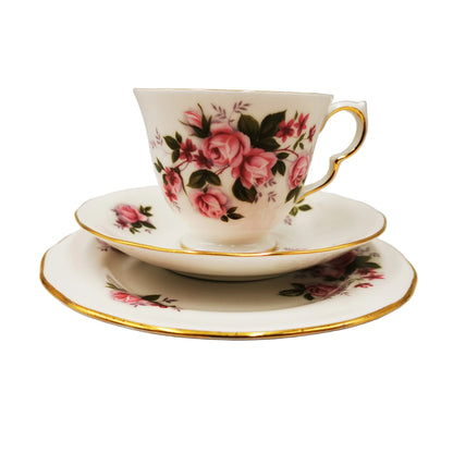 Queen-Anne-Pink-Rose-China-Teacup-Saucer-and-Side-Plate-8575