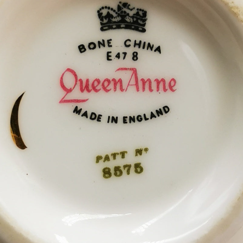 Queen-Anne-Pink-Rose-China-Teacup-Saucer-and-Side-Plate-8575
