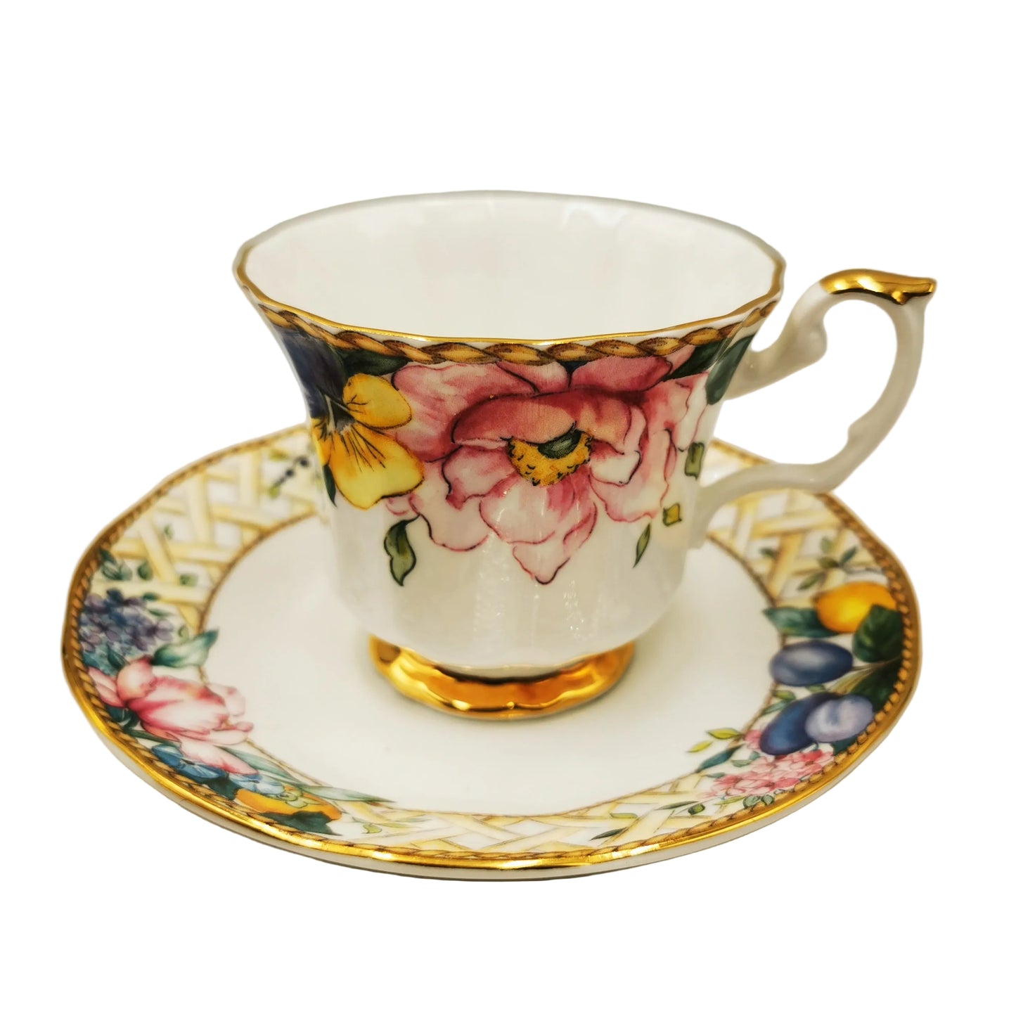 Queen's China Lattice Flowers Teacup and Saucer