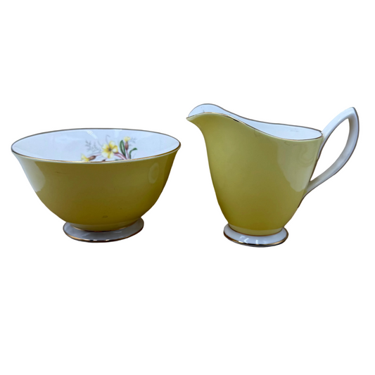 Royal Albert China Yellow Primrose sugar bowl and milk jug