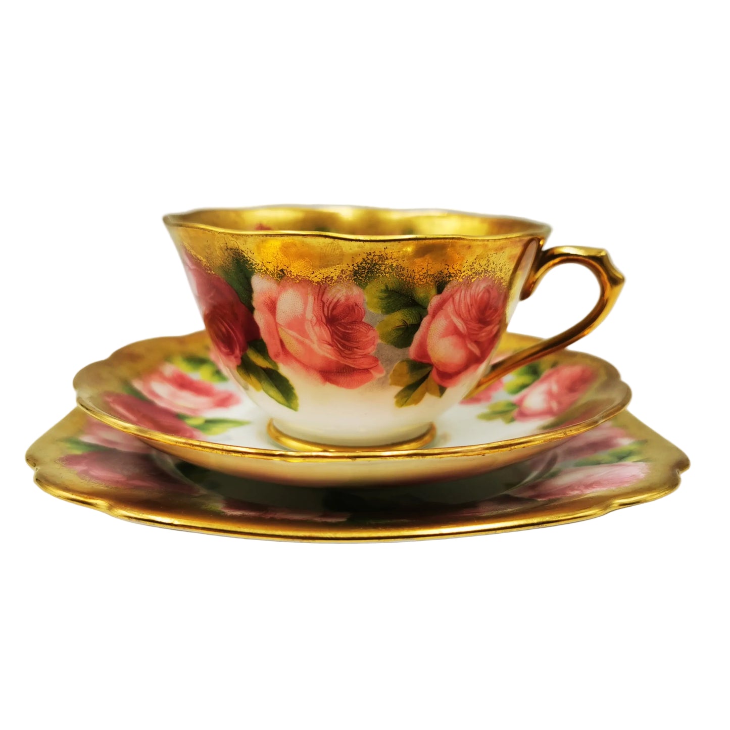 Antique Royal Albert Old English Rose 6421 China Teacup Trio