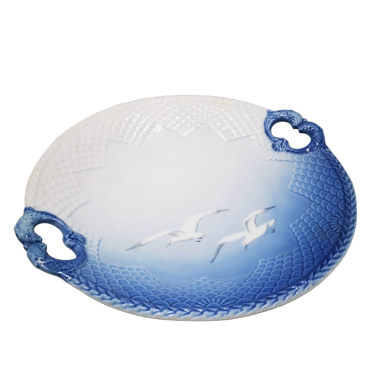 Royal-Copenhagen-Denmark-Blue-and-White-Seagull-and-Fish-Handle-Serving-Plate