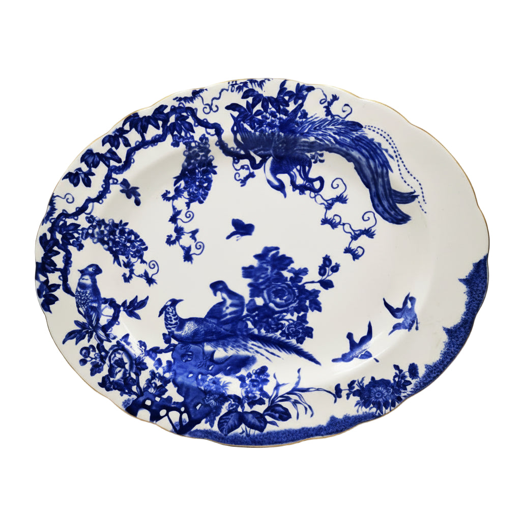 Royal Crown Derby China Blue Aves A1309 15.25-inch Serving Platter 1954