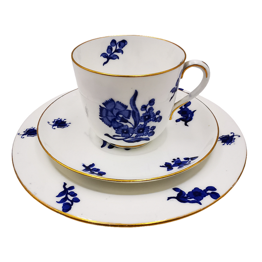 Royal Crown Derby China Blue Carnation Teacup, Saucer and Side Plate