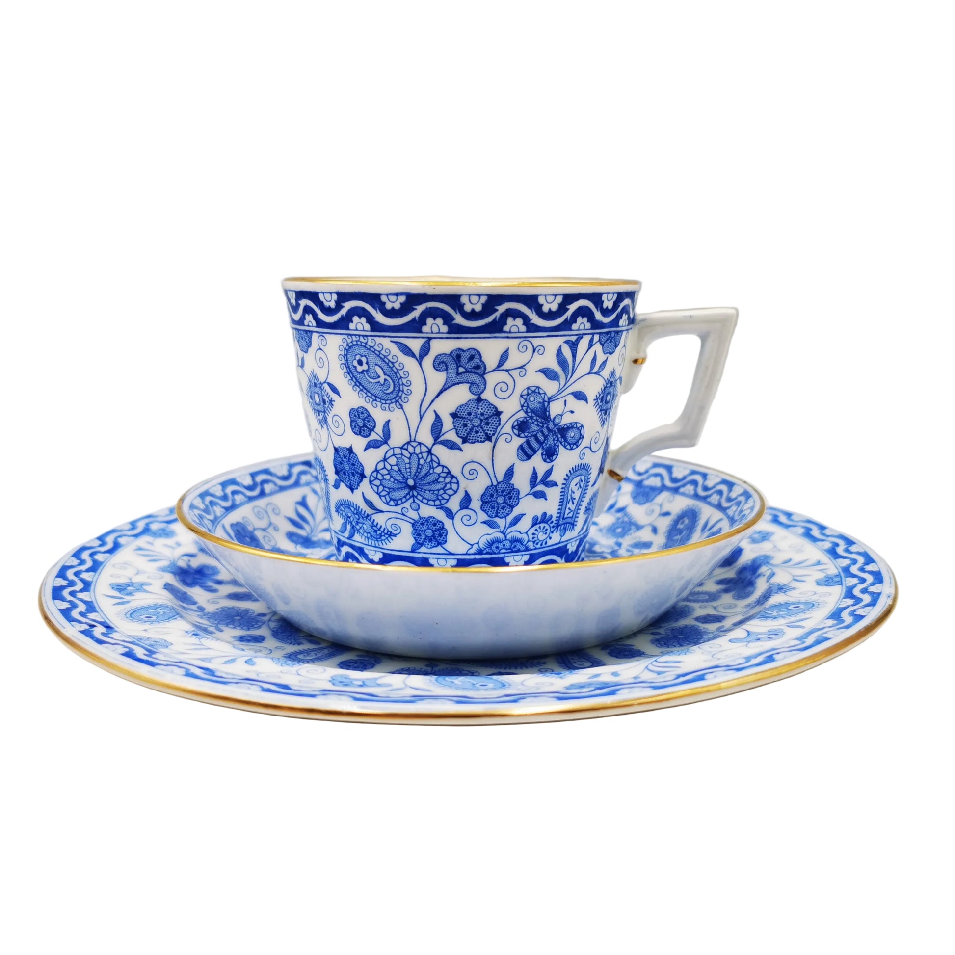 Royal-Crown-Derby-China-Blue-Wilmot-Teacup-Saucer-and-Side-Plate-1890's