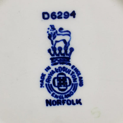 Royal Doulton Blue and White China Norfolk D6294 Round 6.25-inch Dessert Bowl
