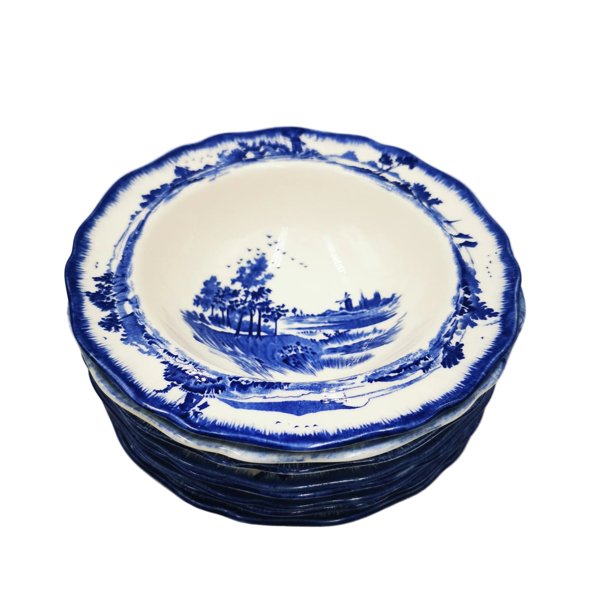 Royal-Doulton-Blue-and-White-China-Norfolk-D6294-Round-6.25-inch-Dessert-Bowl