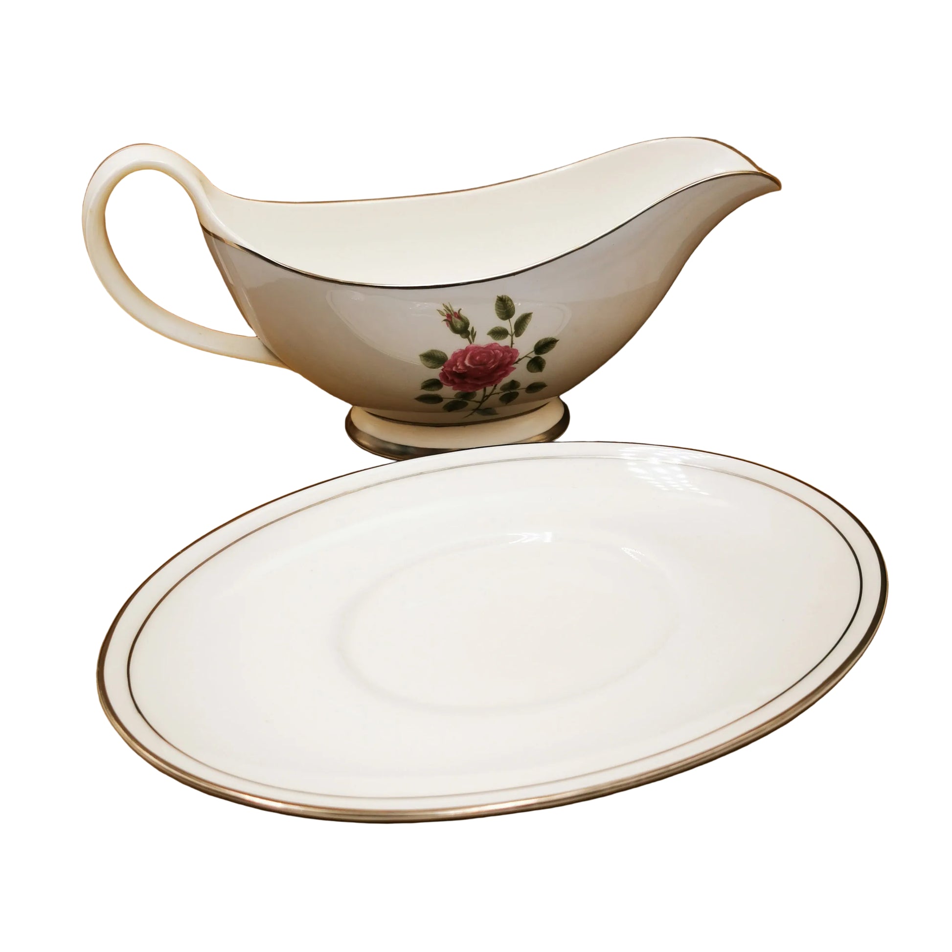 Royal-Doulton-Chateau-Rose-(H4940)-Rare-Gravy-Boat-and-Saucer