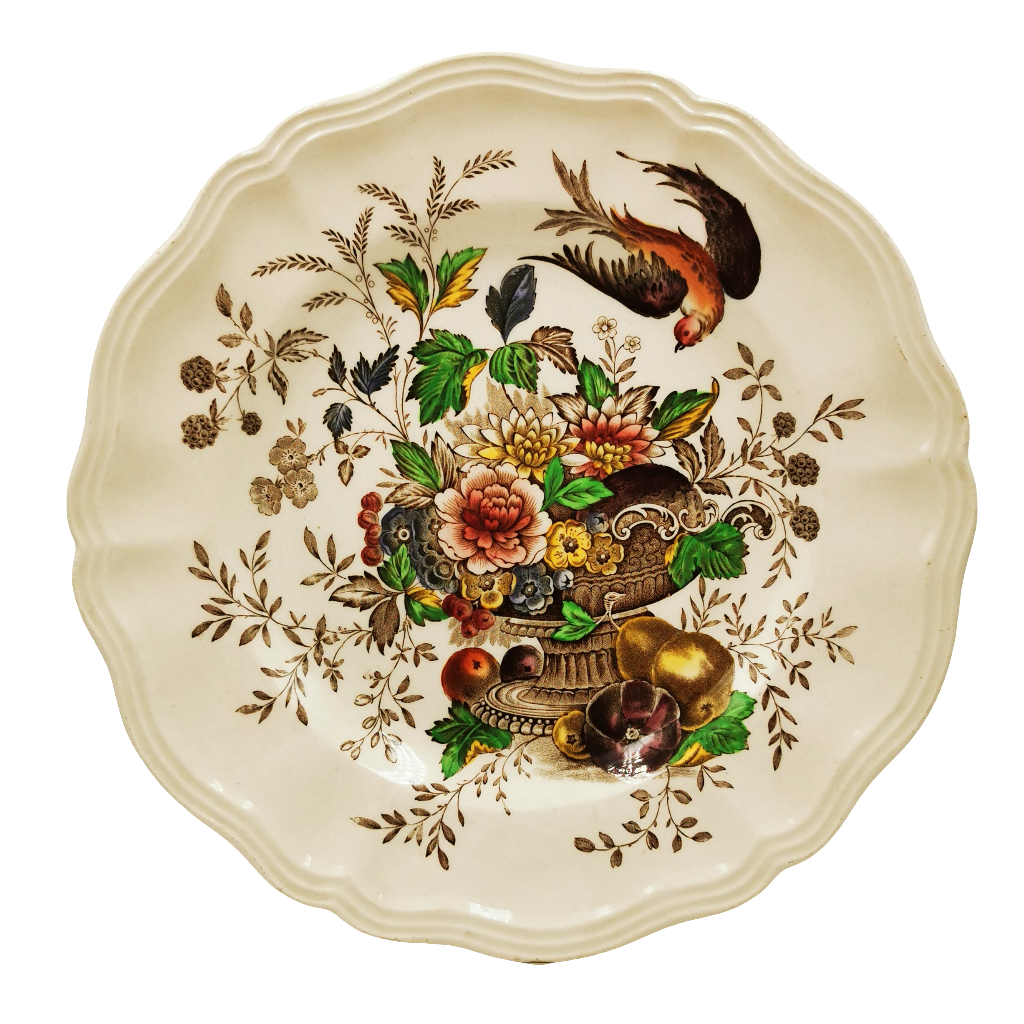 Royal Doulton Hampshire Pattern D6141 Dinner Plate Decorative plate with floral and bird design on a white background