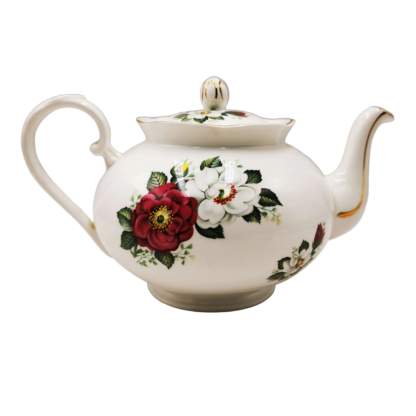 Vintage Royal Grafton China Floral Red and White Rose Teapot