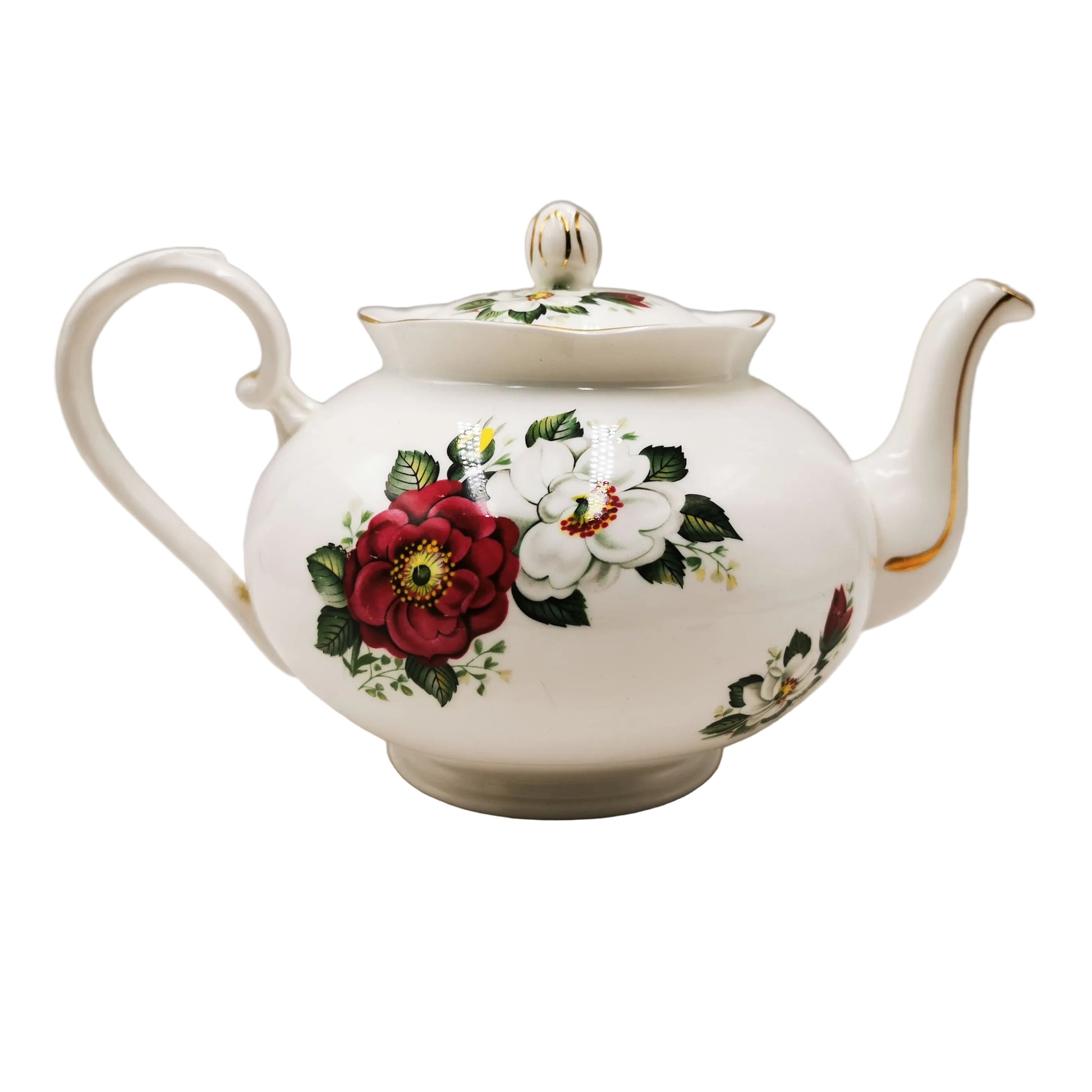 Vintage Royal Grafton China Floral Red and White Rose Teapot