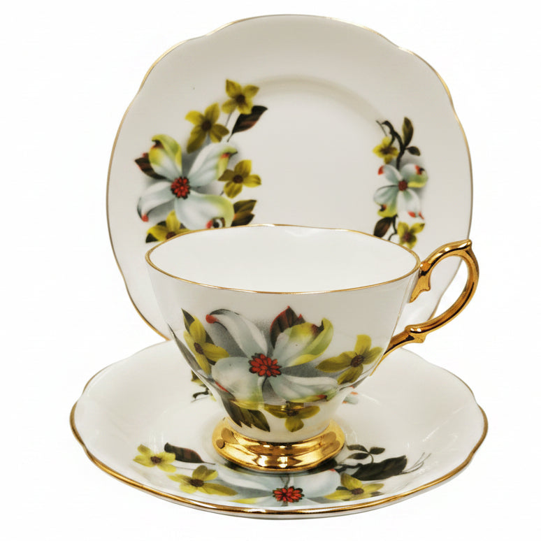 Royal-Imperial-China-Atlantic-Dogwood-Teacup-Saucer-and-Side-Plate