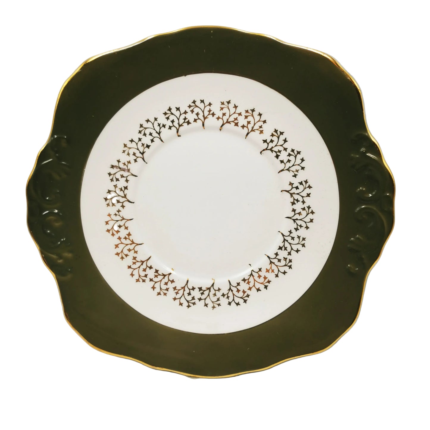 Royal Sutherland Dark Green and Gilt China Cake Plate