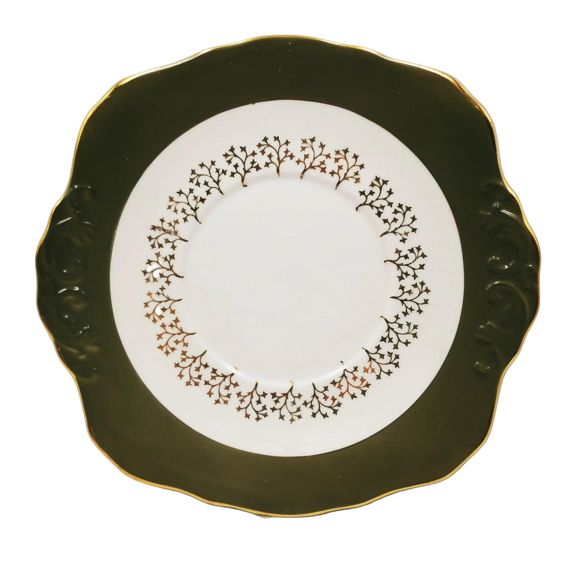 Royal Sutherland Dark Green and Gilt China Cake Plate