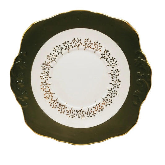 Royal Sutherland Dark Green and Gilt China Cake Plate