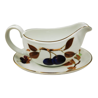 Royal Worcester China Evesham Gold Sauce Boat & Stand Set Boxed