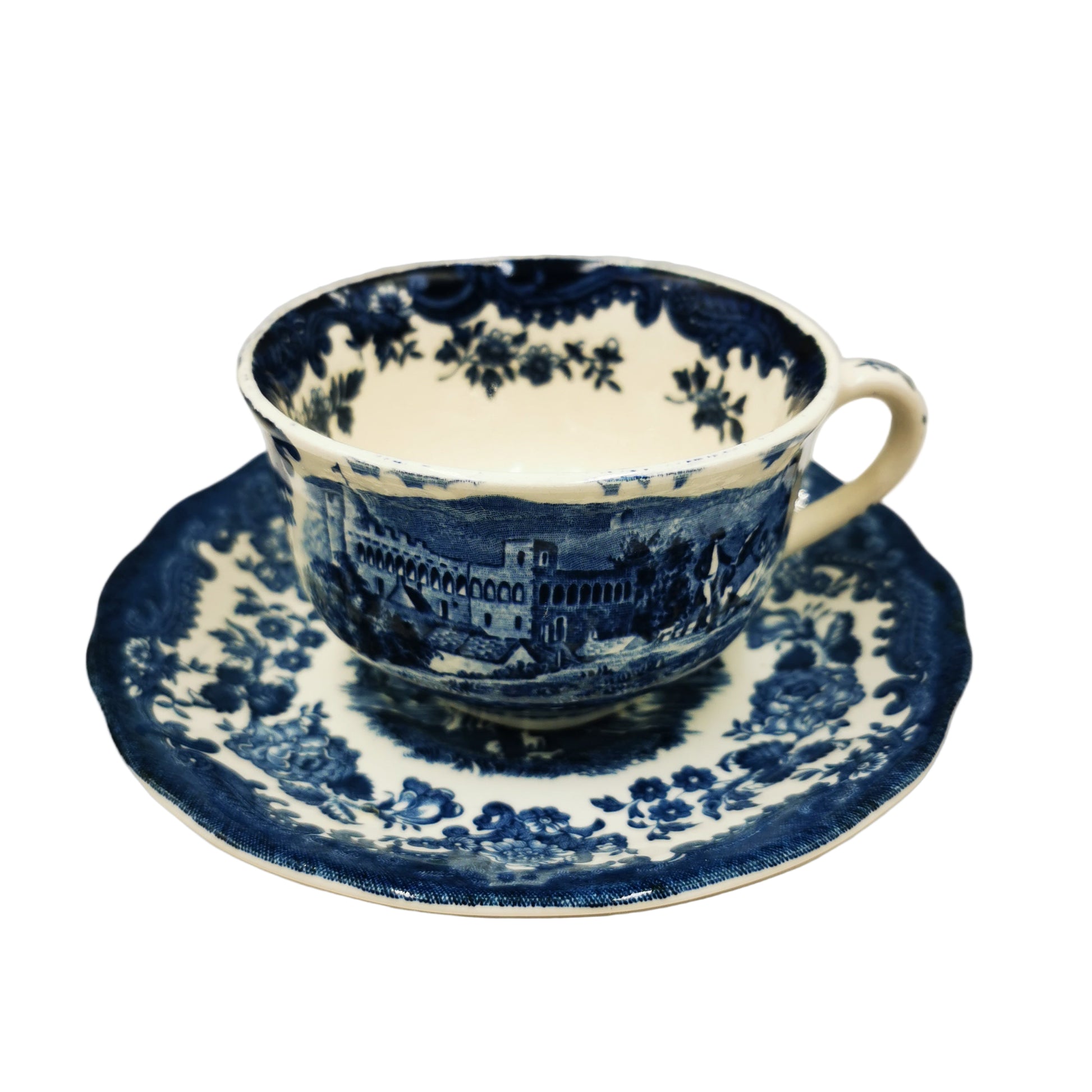 Royal Worcester Palissy Blue and White China Avon Scenes Breakfast Cup & Saucer