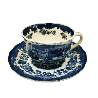 Royal Worcester Palissy Blue and White China Avon Scenes Breakfast Cup & Saucer