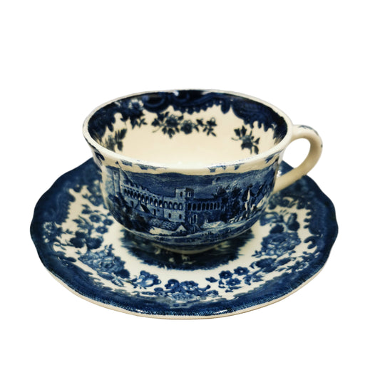 Royal Worcester Palissy Blue and White China Avon Scenes Breakfast Cup & Saucer