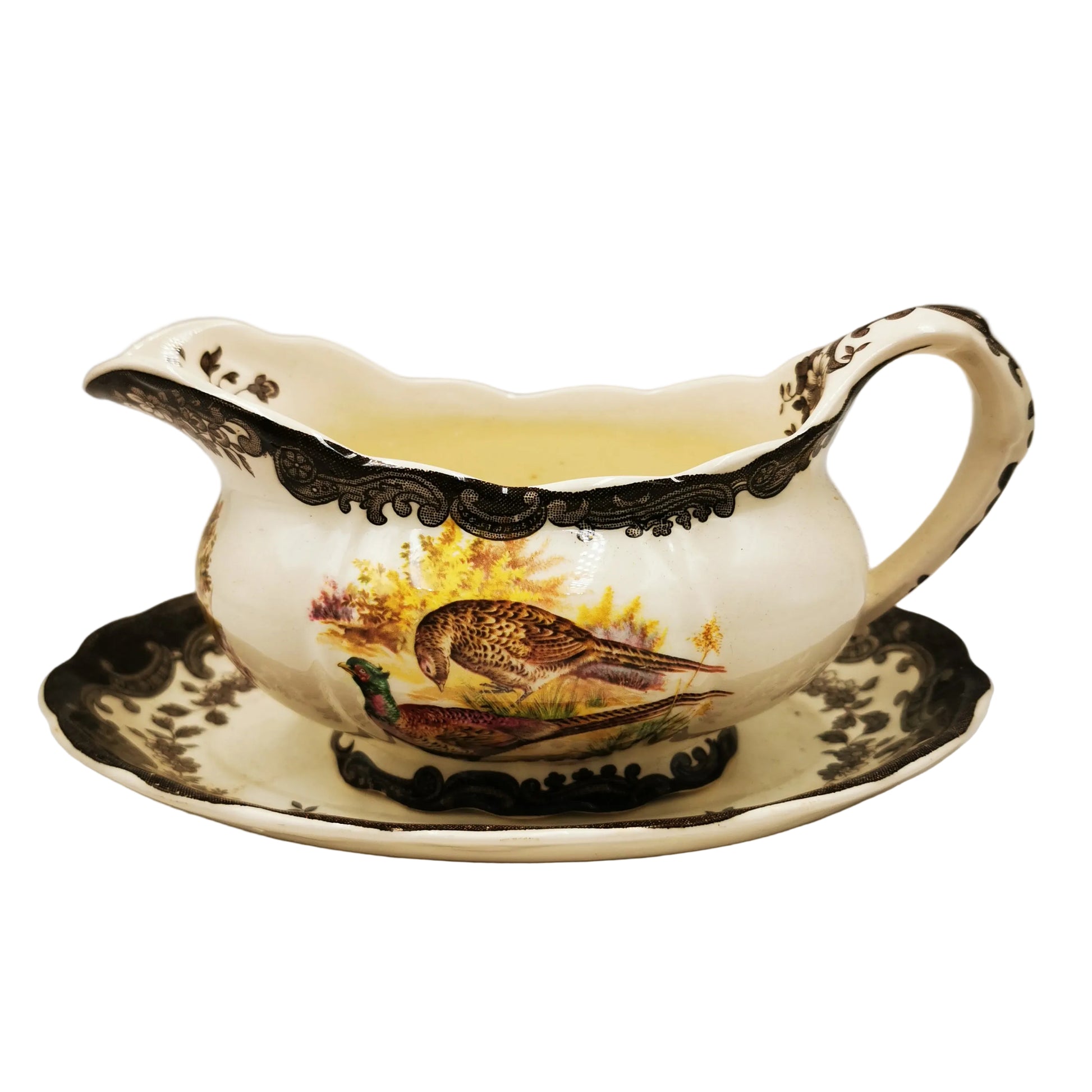 Royal Worcester Palissy China Game Series Gravy Boat and Saucer