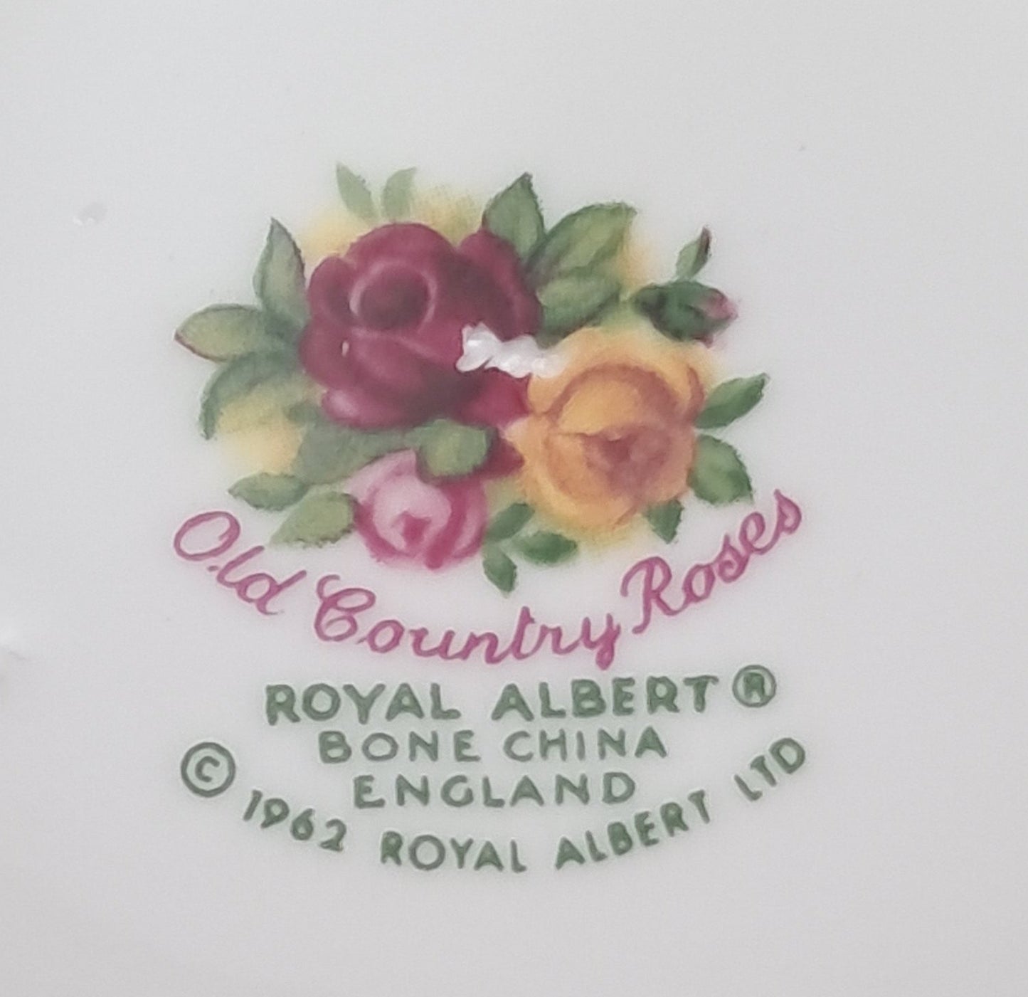 RA Old Country Roses Saucer Seconds Post 1972 back stamp